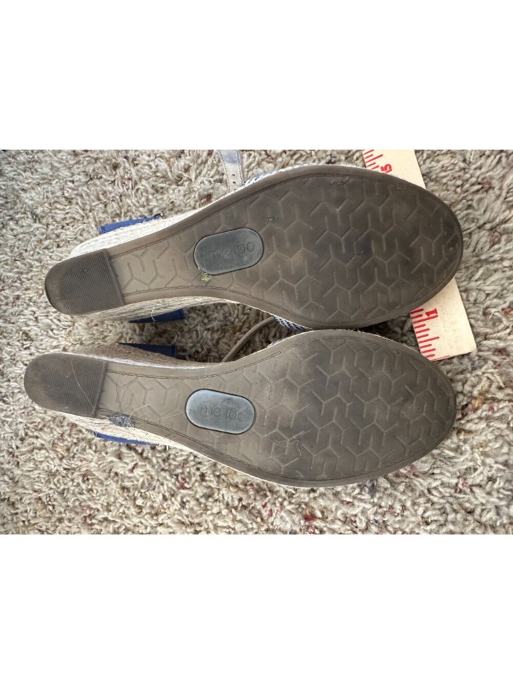 Me Too Womens Blue Beige Striped Wedge Sandals 8M Ankle Strap Espadrille Style - Picture 6 of 9